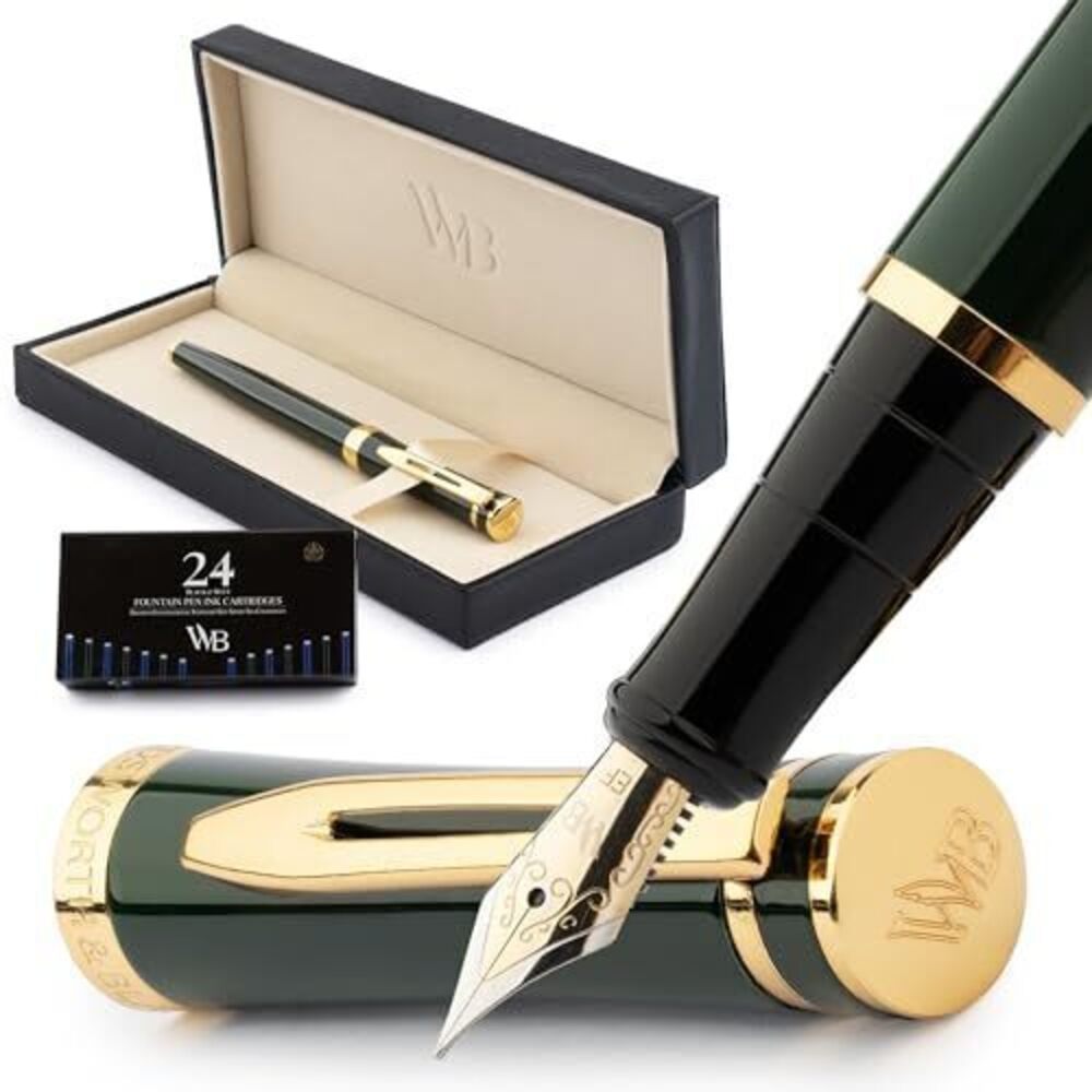 6120 Fountain Pen Set, 18K Gilded Extra Fine Nib, Includes 24 Pack Ink